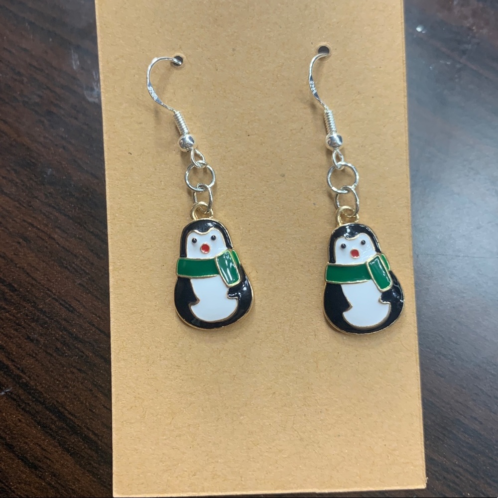 Little penguin dangle silver earrings